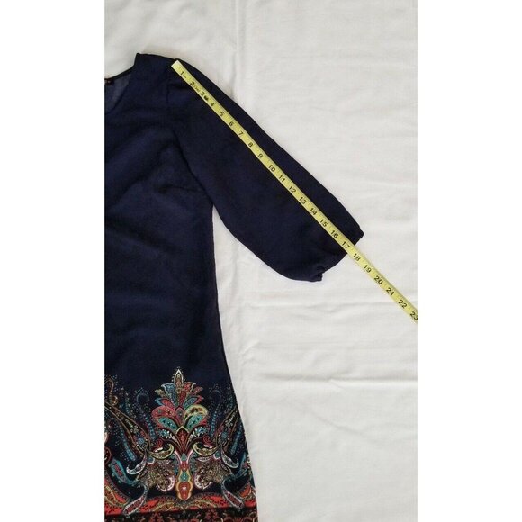 Bebop Women's Navy Blue/Multicolor 3/4 Sleeve Paisley Print Shift Dress Sz Large - Picture 12 of 14